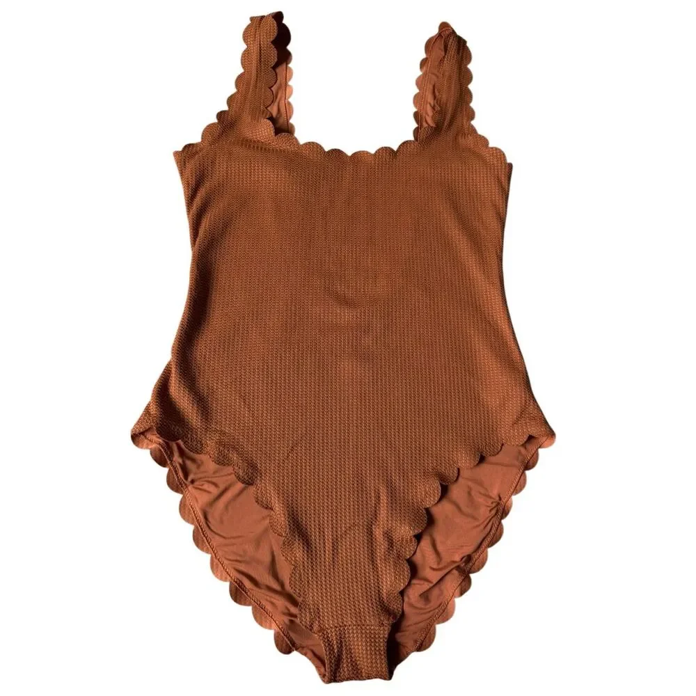 Aerie Swimsuit One Piece Waffle Scalloped‎ Brown Large